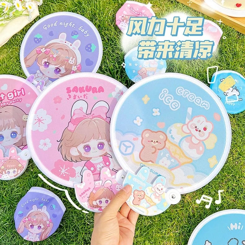 KIPAS LIPAT KOREA AKSESORIS PERNAK PERNIK FAN KAIN TANGAN IMPORT LUCU KAWAII