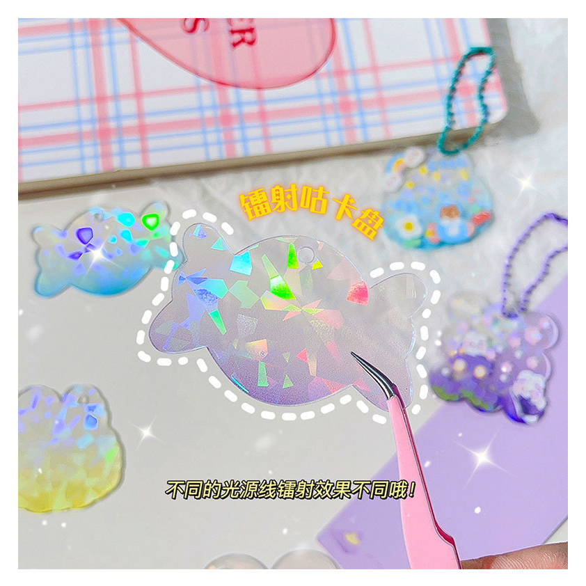 GANTUNGAN KUNCI AKRILIK HOLOGRAM KEYCHAIN DIY STIKER MOMO LUCU KAWAII ALA KOREA IMPORT GLITTER