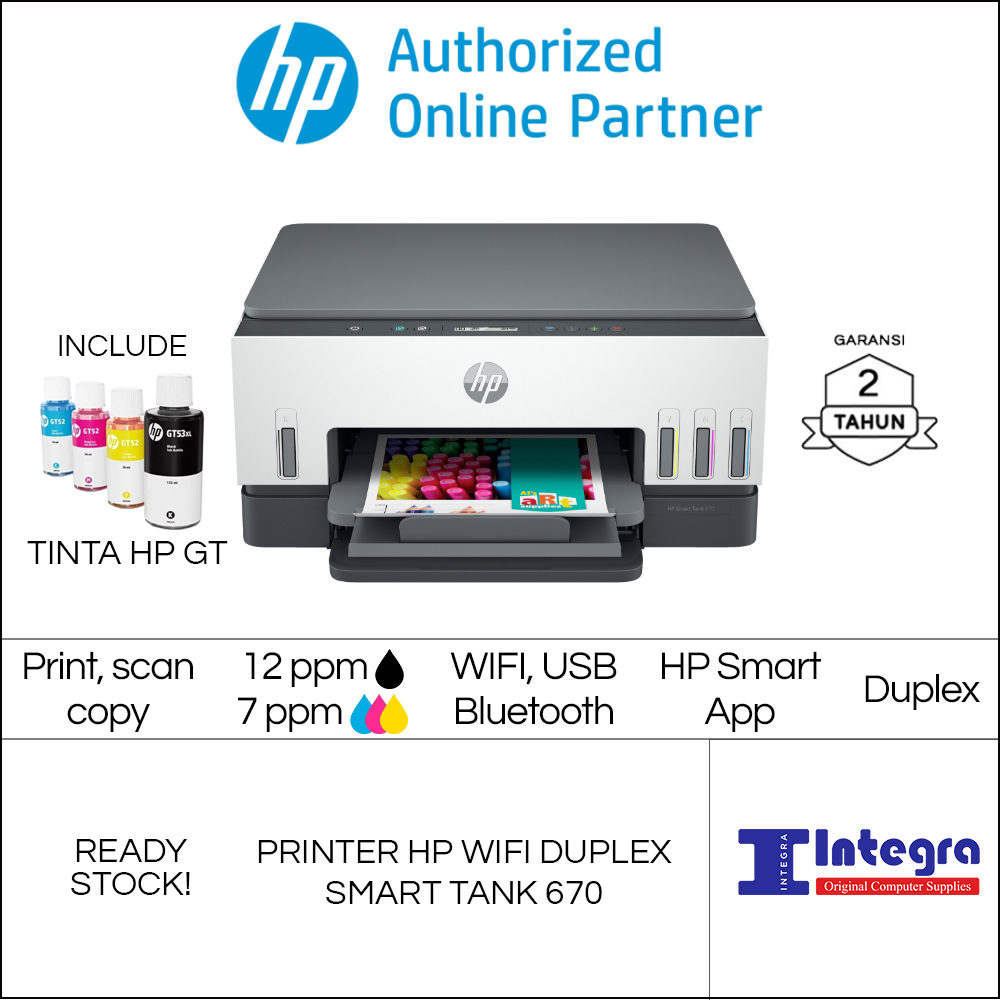 Printer HP Smart Tank 670 AIO All-in-One Print Scan Copy Duplex HP GT 53 52 Garansi Resmi HP Indonesia