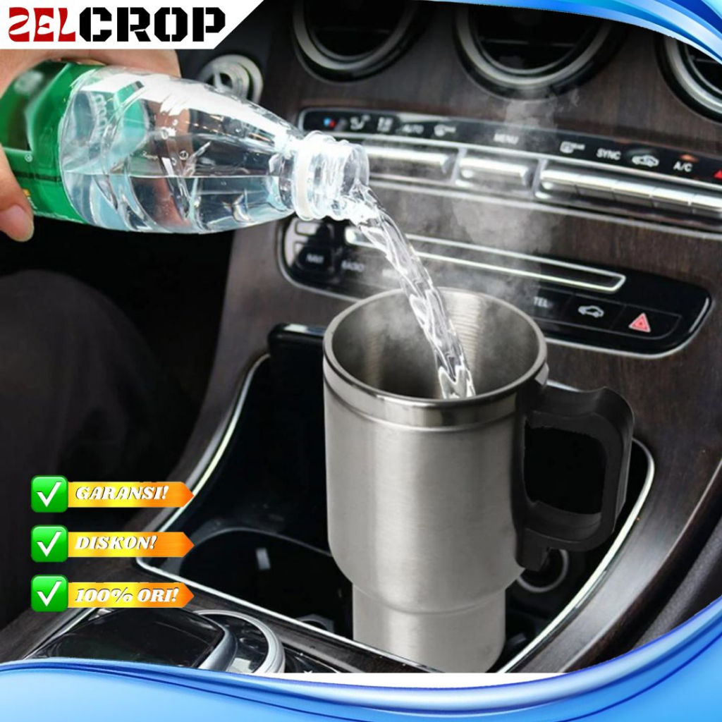 Termos Listrik Mini Gelas Pemanas Air Mobil Portable Mug Electric Stainless Steel Penghangat Minuman