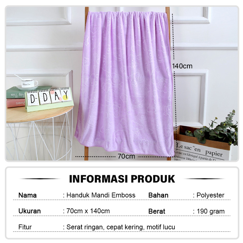 Handuk Mandi Jumbo Embos Bunga Ukuran 70x140cm Anak Dewasa Pria Wanita Bahan Polyester Lembut Tebal Premium Peralatan Rumah Tangga Perlengkapan Mandi Import - H13 - 88Blanketstore