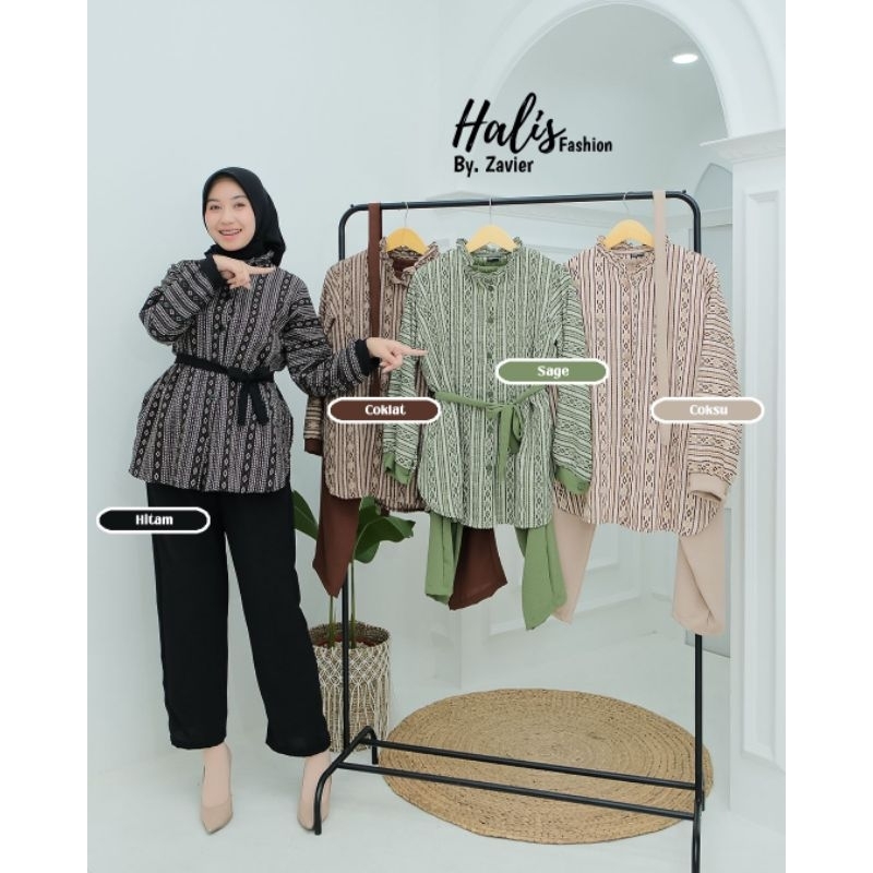 Halis Fashion Ori//Set Celana Crinkle Bunga by Halis // One Set Crinkel Set Hijab Voal