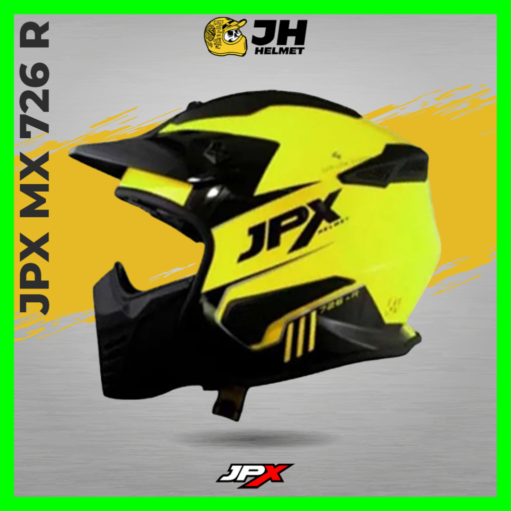 Helm JPX MX 726R Yellow Fluo Black Glossy | Helm Full Face | JUAL HELM