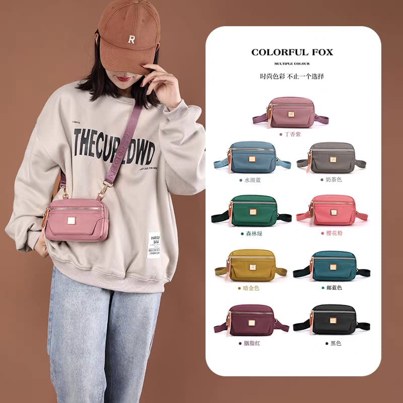 (PINK_IMP)  Colorfull New Import Tas fashion Wanita. Bahan Parasit Anti air . 9 warna 3 ruang