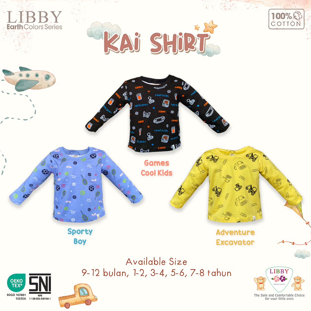 LIBBY Earth Colour Kai Shirt Panjang 1PCS /Pack (Tersedia varian motif dan ukuran)