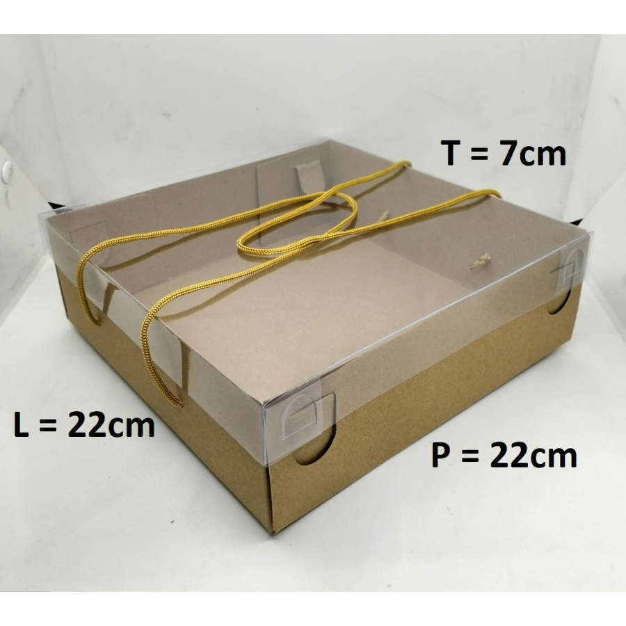 

5 pcs BOX KRAFT 22X22X7 CM TUTUP MIKA PAKAI TALI 350 GSM