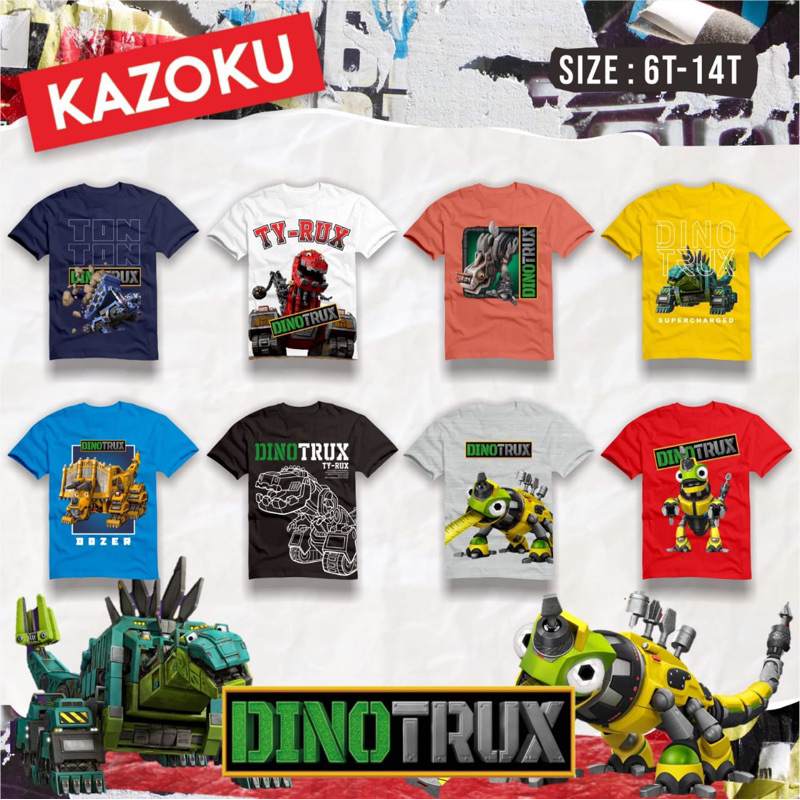 Kazoku Kaos Boy Dinotrux Anak Laki-Laki Kaos Anak Umur 6 sd 14 Tahun - KBS