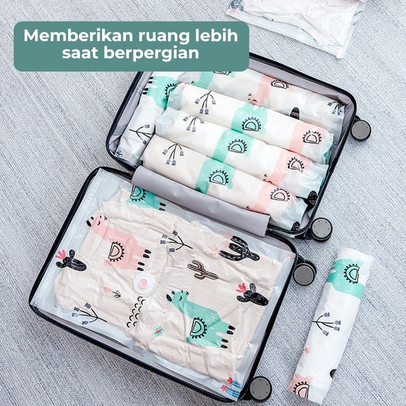 Kantong Plastik Vakum Desain Lucu Anti Air/Vakum Kantong Pakaian/Plastik Vacum Baju Laundry Travel Bag Kompresi Seprei Selimut