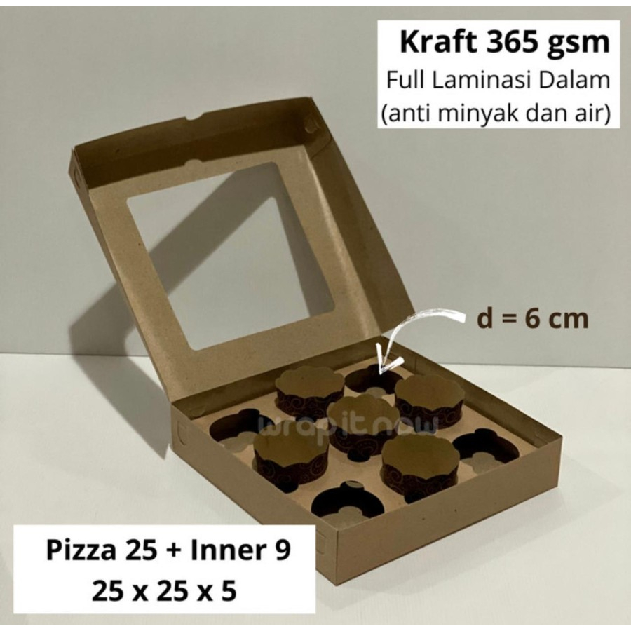

10 pcs CUPCAKE BOX KRAFT MIKA 25X25X5 CM + INNER LUBANG 9 LAMINASI