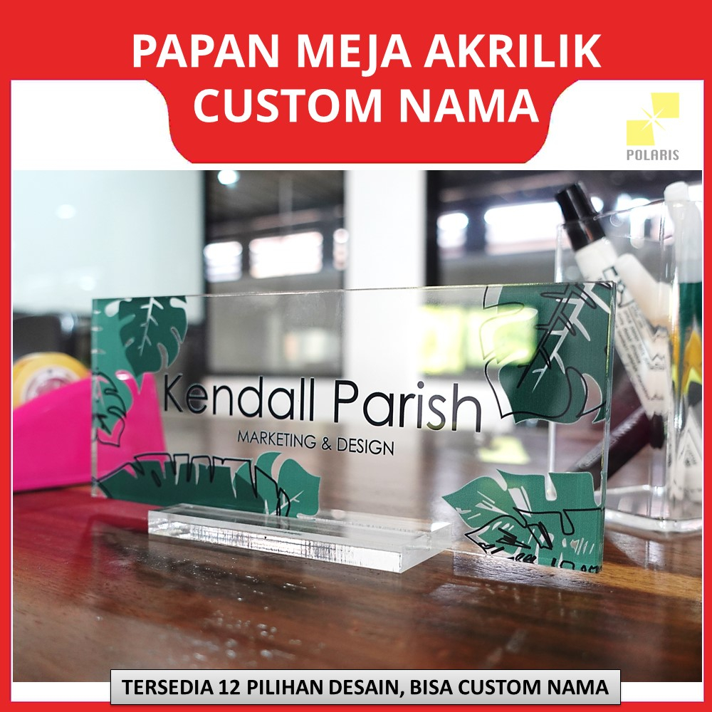 CUSTOM PAPAN NAMA MEJA AKRILIK NAME DESK ACRYLIC 8x20 CM - PAPAN NAMA MEJA KANTOR/MEJA KERJA MINIMALIS