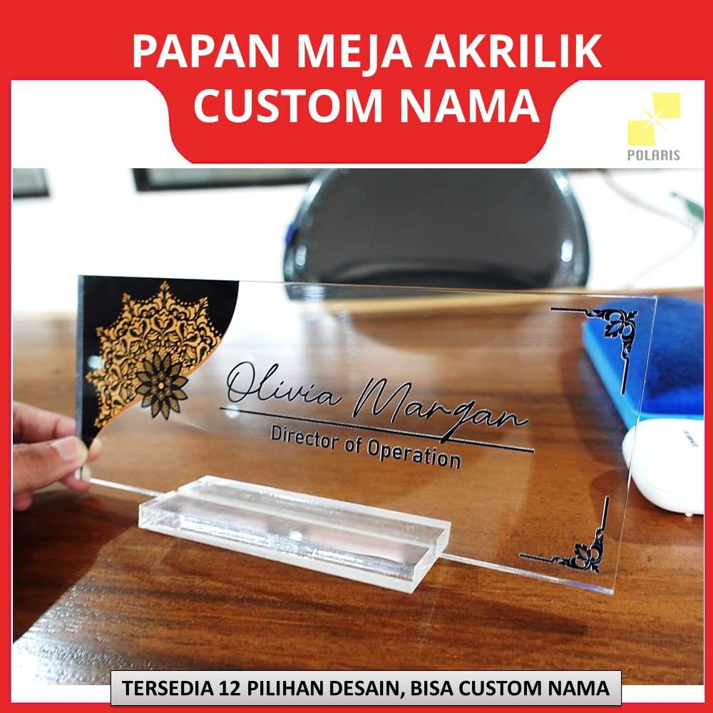 CUSTOM PAPAN NAMA MEJA AKRILIK NAME DESK ACRYLIC 8x20 CM - PAPAN NAMA MEJA KANTOR/MEJA KERJA MINIMALIS