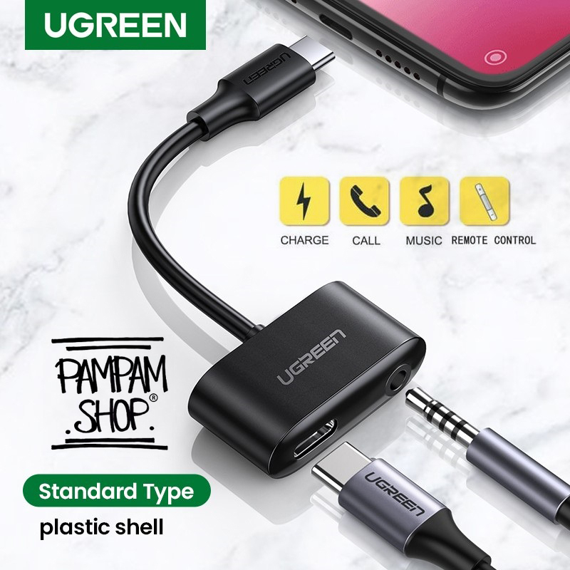 UGREEN ORIGINAL Audio Adapter Splitter Type C to Type C and 3.5MM Converter Adaptor Kabel Jack Gaming XiaoMi Black Shark Huawei Ori