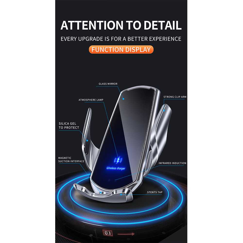 Wireless Charger Phone Holder Smart Lock Car Fast Charging Carger Perangkat Elektronik Isi Daya Cepat