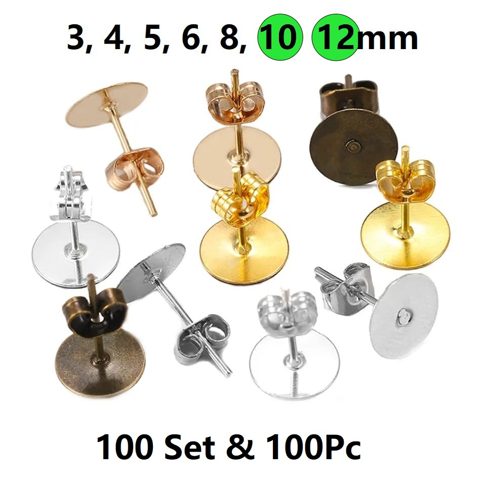 Anting Tusuk Bahan Kerajinan Polos Uk 10 - 12mm Harga/100pc-100set