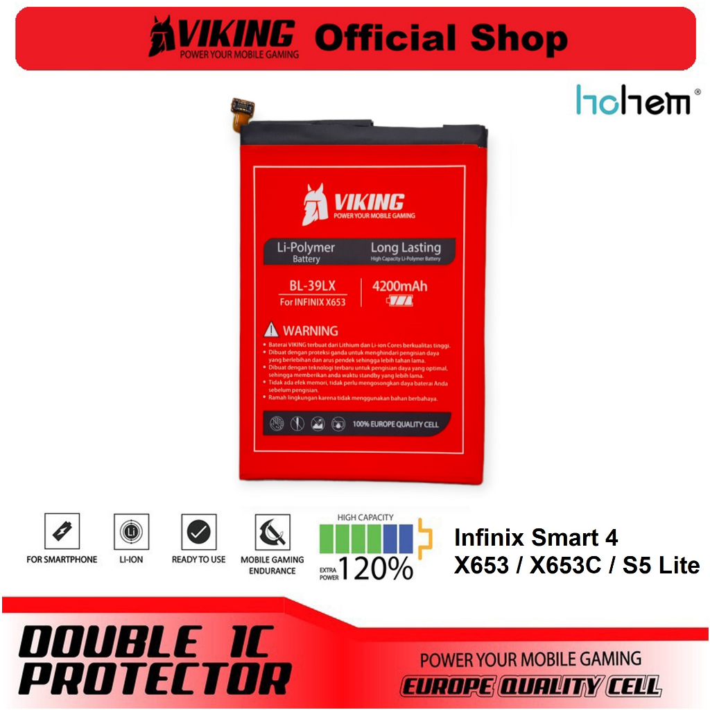 VIKING Baterai Double Power Infinix Smart 4 X653 X653C S5 X652 Lite BL-39LX BL39LX Batre Batrai Battery HP Handphone Ori Original