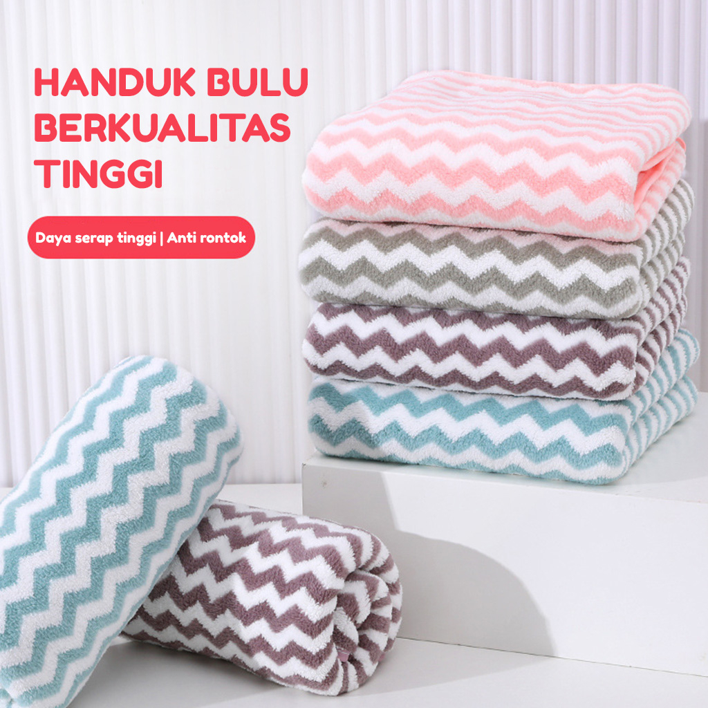 Handuk Bulu Medium Dewasa Polyester Premium Size 50x100cm Motif Zig-zag Halus Lembut Perlengkapan Mandi Rumah Tangga Import - H42-A - 88Blanketstore