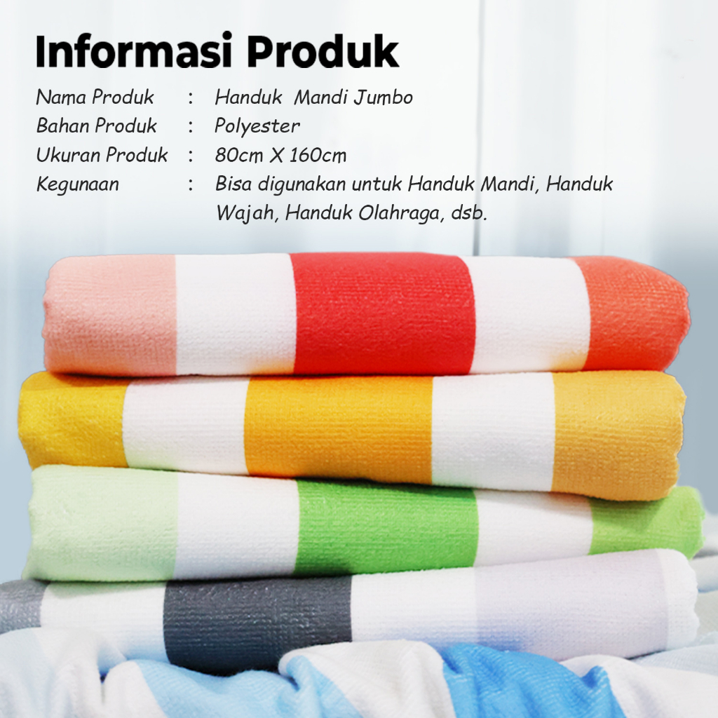 Handuk Mandi Salur Super Jumbo Dewasa Motif Garis Ukuran 80x160cm Pria Wanita Terbaru Bahan Polyester Tebal Perlengkapan Rumah Tangga Kamar Mandi Import - H51 - 88Blanketstore