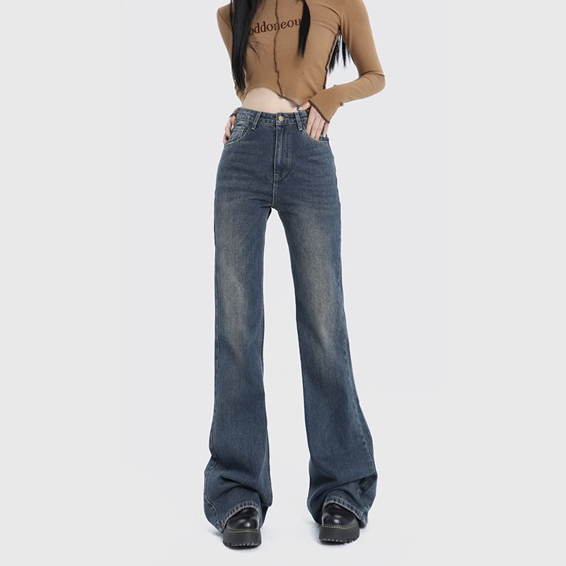 Alice Jeans-Celana Cutbray Jeans Wanita Kasual Fit & Flare Highwaist Import Biru