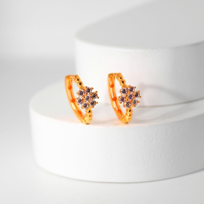 Anting Emas Jepret Bulat Bunga Mata Tabur - Toko Emas Gadjah