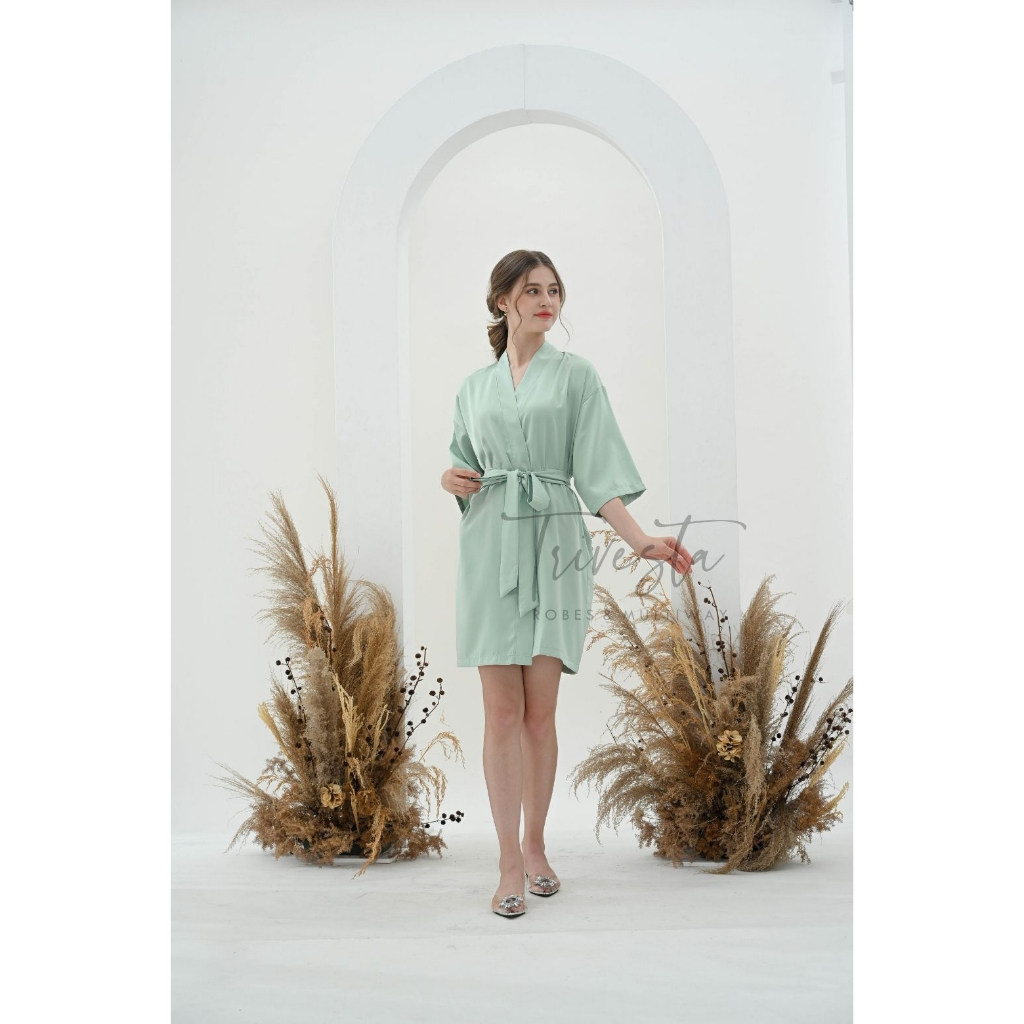 Basic Robe - KIMONO BRIDESMAID SATIN WARNA MINT + FREE BORDIR (TULISAN BEBAS BISA NAMA)