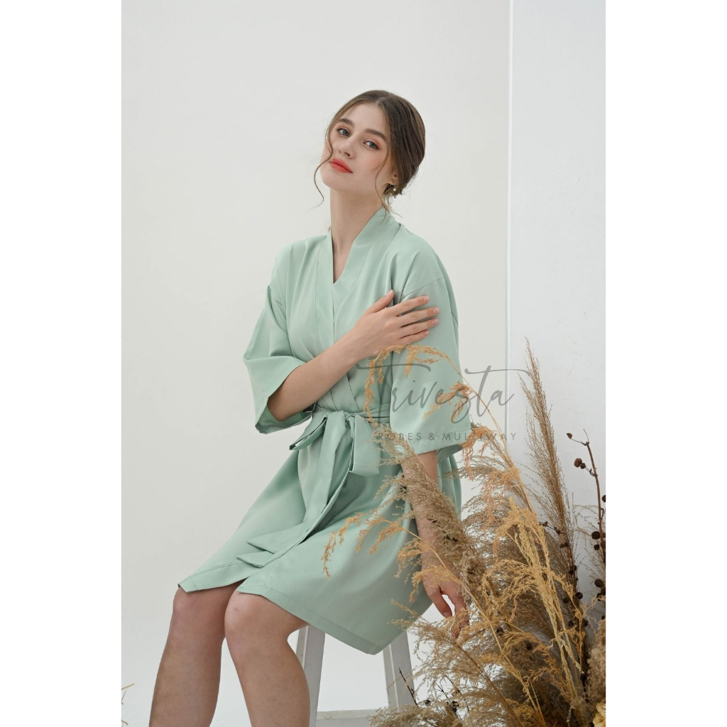 Basic Robe - KIMONO BRIDESMAID SATIN WARNA MINT + FREE BORDIR (TULISAN BEBAS BISA NAMA)