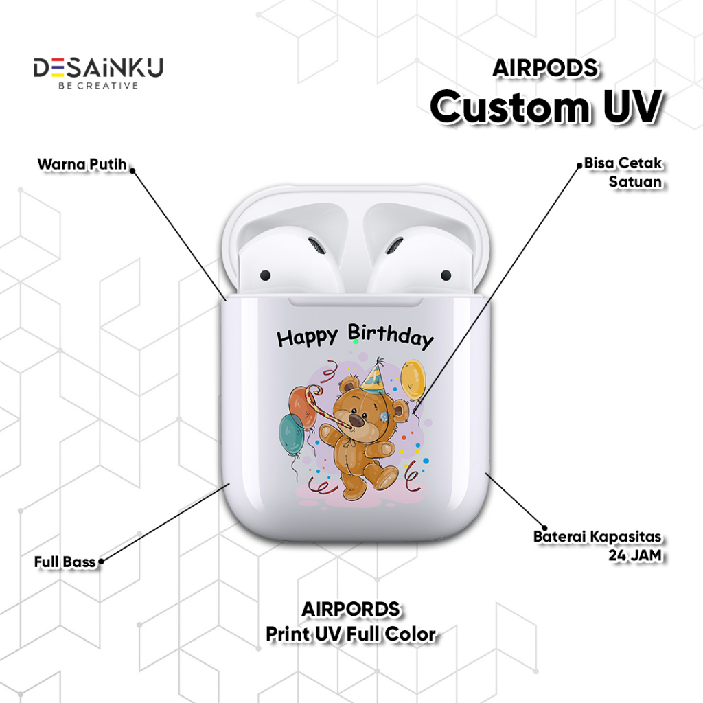 Custom Case Airpods Earphone Print UV - Airpods Edisi Teddy Bear