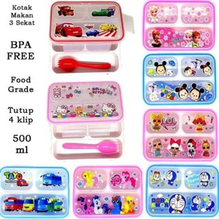 HELLO_tempat makan anak set sendok garpu / tempat bekal anak cewek cowok 3 sekat bpa free