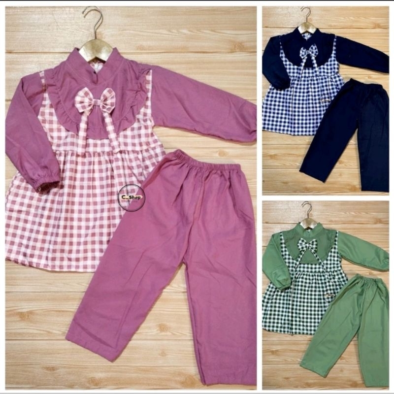 SALE One Set Setelan Tunik Pita 2 - 4 tahun / Setelan Zavina Haruka Panjang / Dress Pita Anak