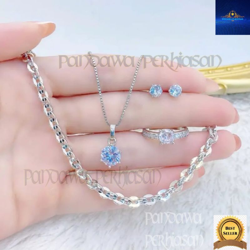 Perhiasan titanium asli anti karat Dan luntur 1 set gelang Kalung cicin dan anting  aksesoris fashio