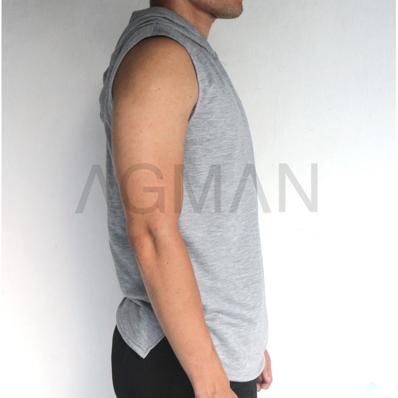 AGMAN Sleeveless Hoodie Rompi Gym Fitness Tanpa Lengan Pria Polos Babyterry Keren Terbaru