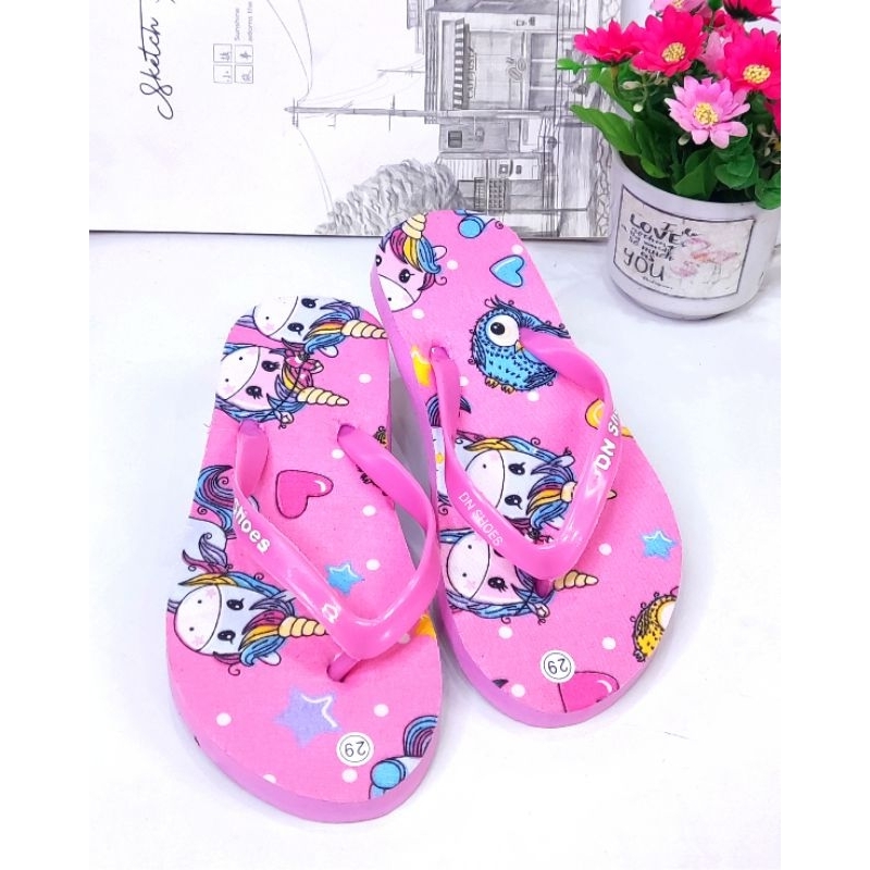 Sandal Jepit Anak Perempuan motif Unicorn Pink