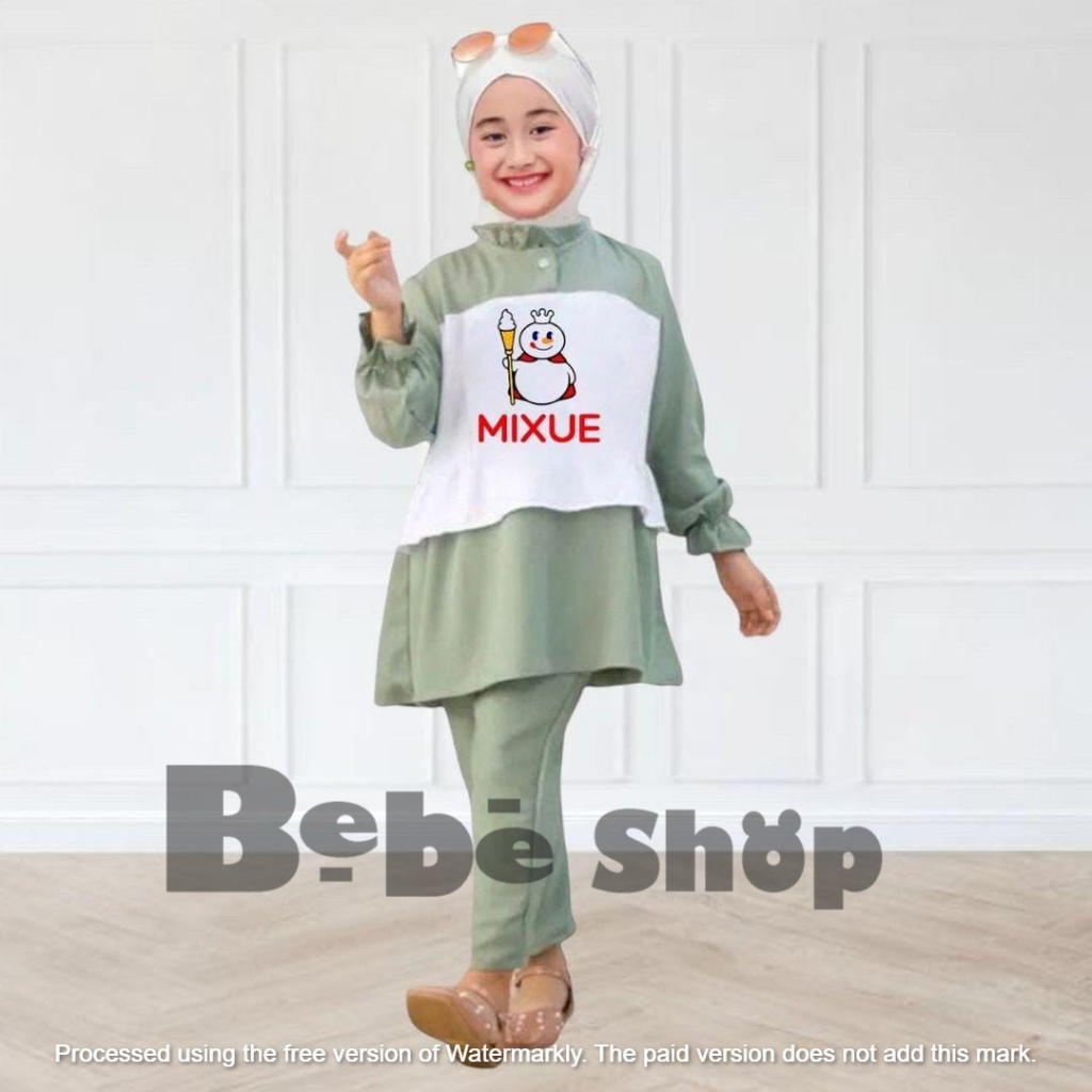 Setelan Mixue anak perempuan  Lengan Panjang bahan cringkle usia 3 sampai 12 tahun// baju mixue  promo 12.12// 12.12 sale