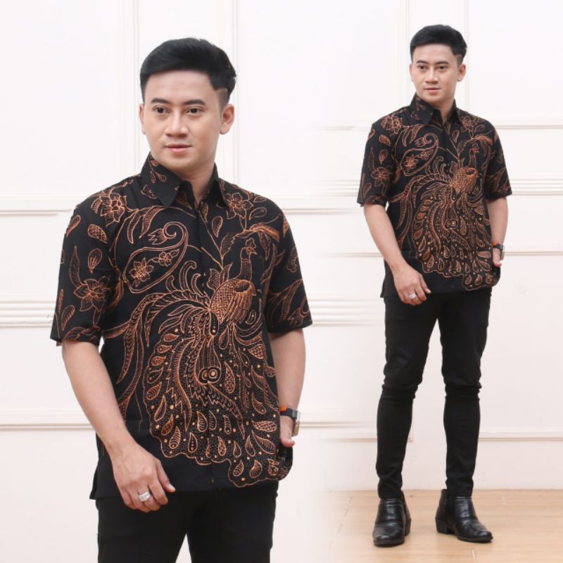 0022 Zahira Batik HRB026 Kenongo Hem Kemeja Batik Pria Lengan Pendek  Katun Primis Halus M L XL AZMIL