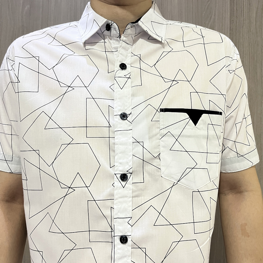 [GRIDLINE - S341 Pure White - S324 Solid Black] Kemeja Pria Lengan Pendek Slimfit Katun Casual Simpel Modern