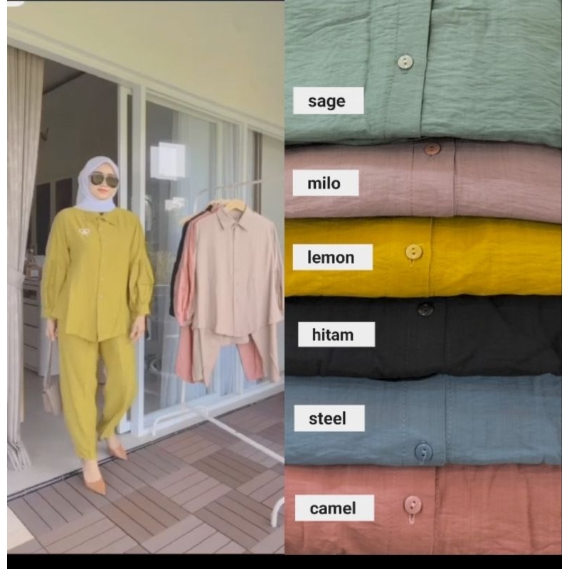 setelan polo linen denise