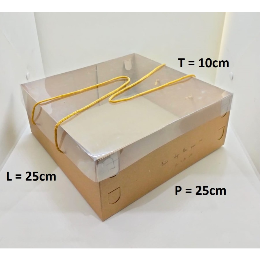 

5 pcs BOX KRAFT 25X25X10 CM TUTUP MIKA PAKAI TALI 350 GSM