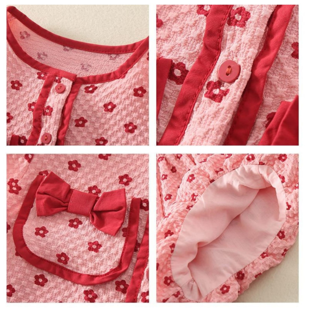 (LOLI-JKT) BS- 462 SETELAN ANAK IMPORT MERAH PITA SAKU SIZE 100-140