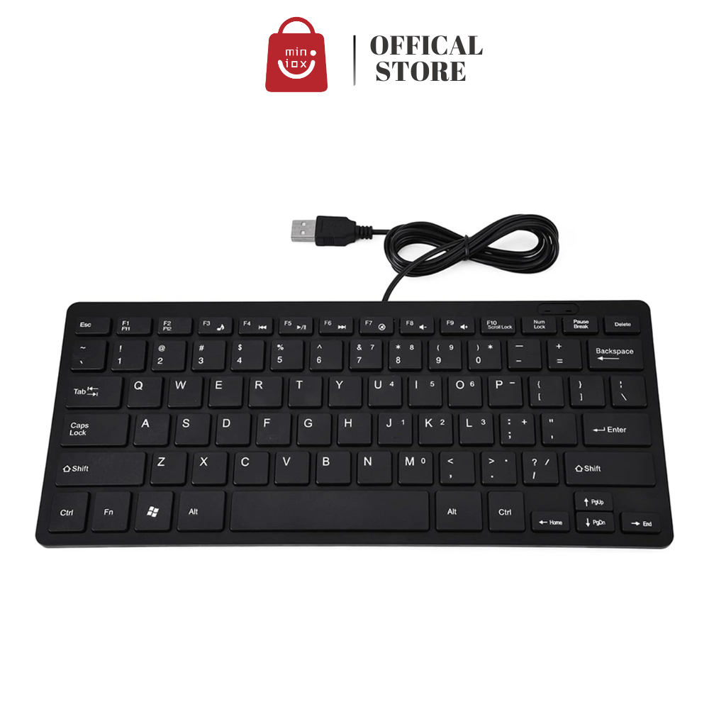 Keyboard murah komputer PC kabel usb silent tipis office business fashion mini Hitam