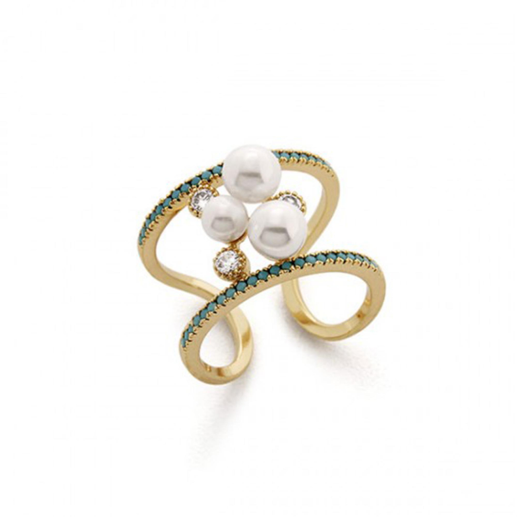 Cincin Turquoise Mutiara Emas