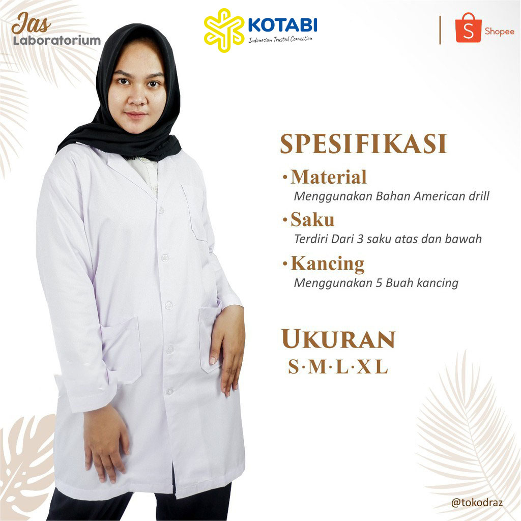 KOTABI - Jas lab, Jas Laboratorium Lengan Panjang Putih Bahan Oxford, ,Jas Lab Farmasi Unisex