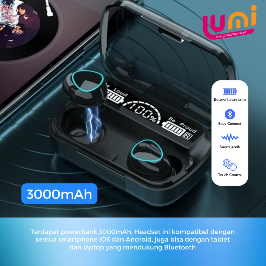 TWS Headset M10 M41 5.1 Bluetooth Earphone Powerbank 3500mah In-Ear 9D Mini Touch Sports Wireless Earbuds Bass HIFI Sounds Nirkabel Tahan Air Olahraga Kait Telinga Dengan Mikrofon