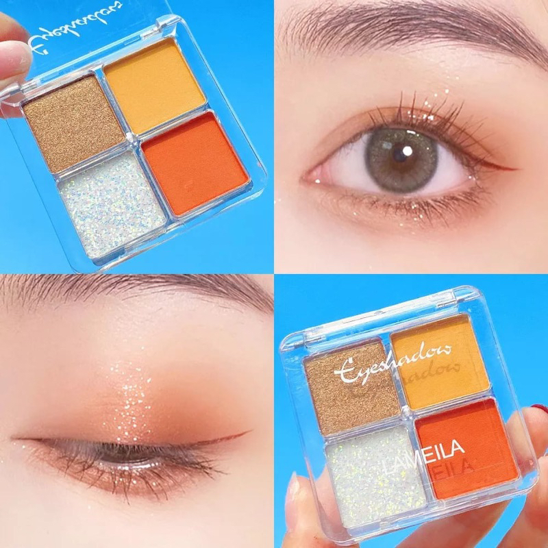 GRATIS ONGKIR COD MEDAN TERMURAH LAMEILA 3049 EYESHADOW 4 WARNA KOMBINASI GLITTER TAHAN LAMA