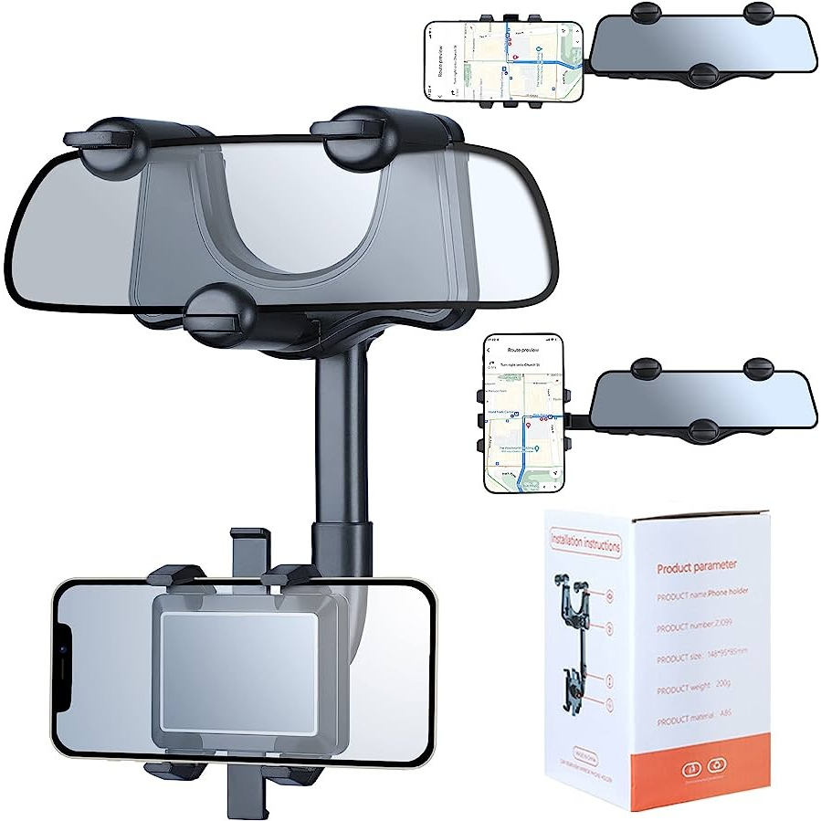 Car Holder HP GPS Holder Mobil Spion Handphone Fleksibel Jepit Kaca Spion Putar 360 Derajat Multifungsi Spion Mobil