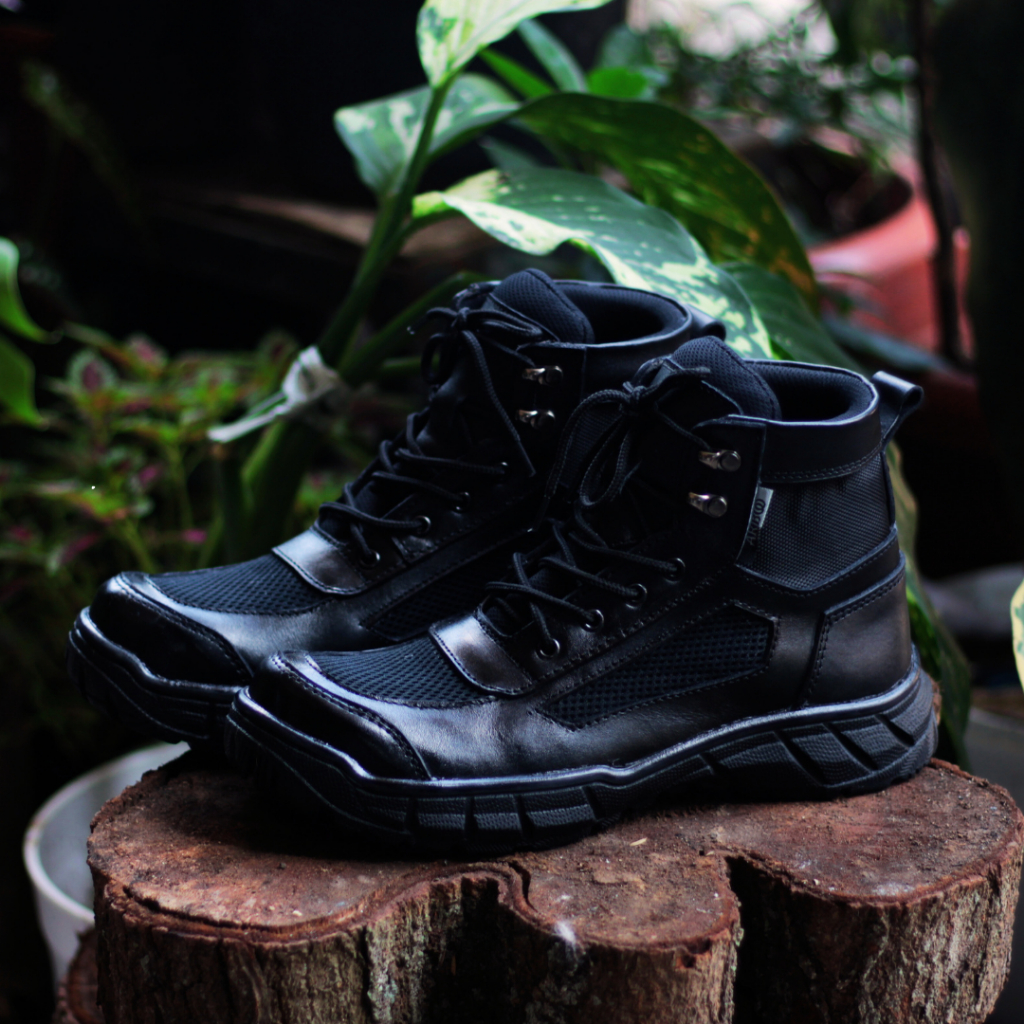 SEPATU PRIA PDL BOOTS SAFETY REF BOA SARANG TAWON PENDEK KULIT SAPI ASLI MILITER SAFETY UJUNG BESI