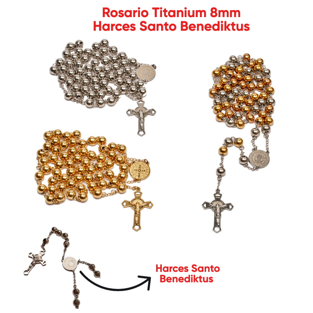 Ale Rosario Titanium Kalung Rosario Titanium Kualitas Salib Katolik Harces Santo Benediktus