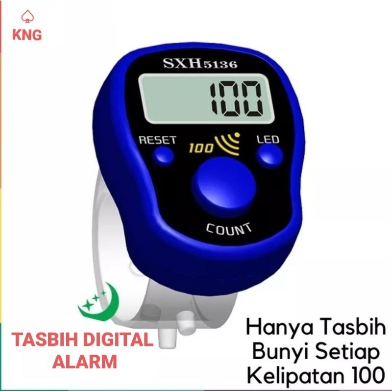 Tasbih Digital Model Alarm Hitung Zikir Shalat Muslim - Finger Counter Alarm Digital