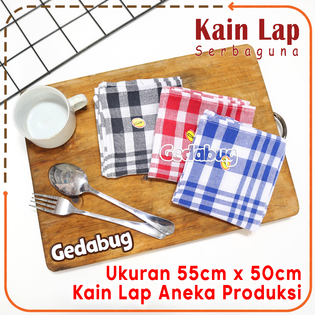 ( 3 Pcs ) Kain Lap Aneka Produksi Serbet Kotak Cap Gunting Kain Lap Topo Tebal | Gedabug