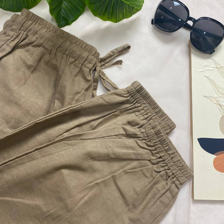 CARGO JOGGER LINEN - Celana Joger Cargo - Joger Kargo Wanita - Joger Highwaist Baggy P19