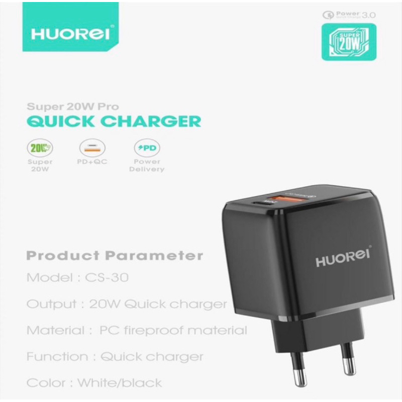 HOUREI CS30 Super Quick Charge Output PD 20W + QC 3.0 Free Kabel Micro - Charger CS30