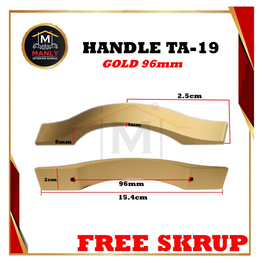Handle Tarikan Lemari Minimalis TA 19 - Tarikan Laci Aluminium Anodize, Black dan Gold128mm &amp; 96mm